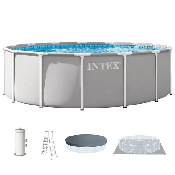 INTEX 26725EP Prism Frame 15'x48" Above Ground Pool w/ Pump, Ladder, Cover, Ground Cloth