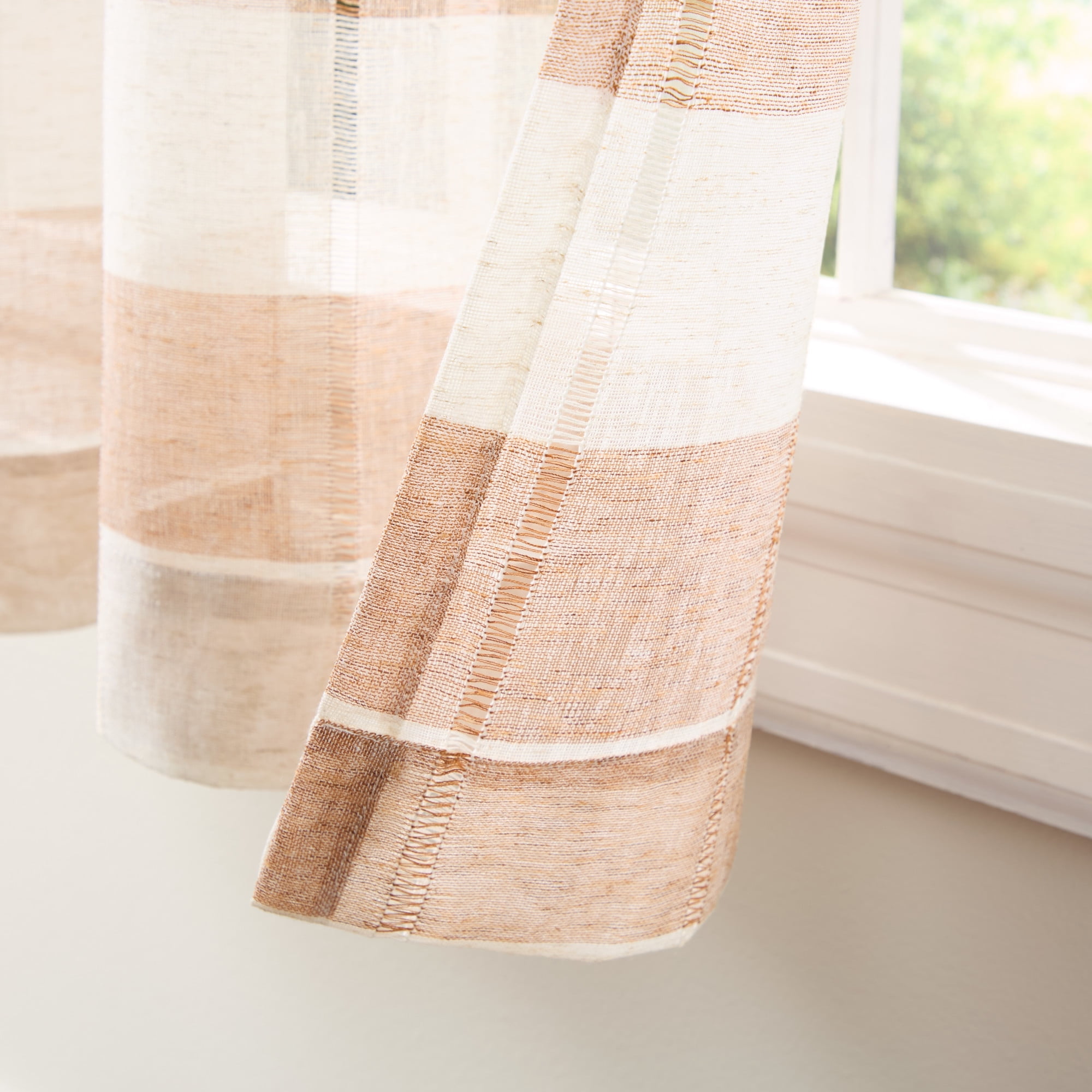 TOWN & COUNTRY BASICS Pax Semi-Sheer Stripe, Light Filtering Indoor Curtains 2-Pack Rust/Linen, 50"x96"