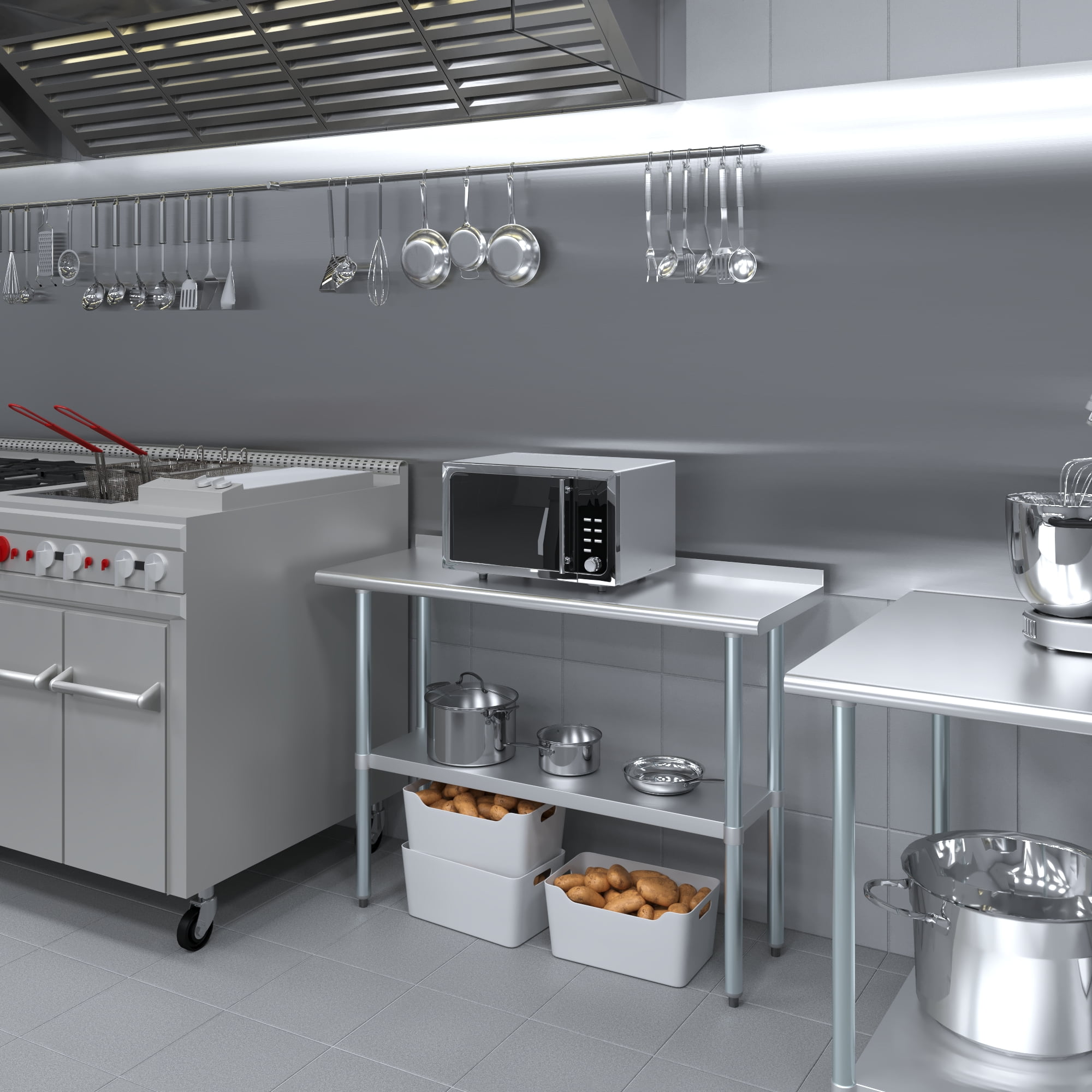 AmGood 18" X 48" Stainless Steel Work Table with 1.5" Backsplash | Metal Kitchen Food Prep Table | NSF