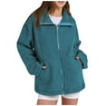 thumbnail image 6 of DYTTDG Women's Fashion Plush Jacket Solid Color Zip Up Coat Winter Warm Casual Jacket with Pockets on Clearance Family Gifts, 6 of 8