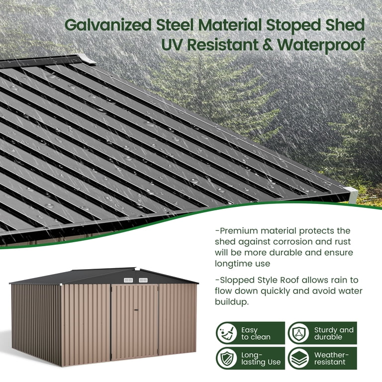 GVDV 10x12 FT Outdoor Metal Storage Shed, Durable Garden Shed with