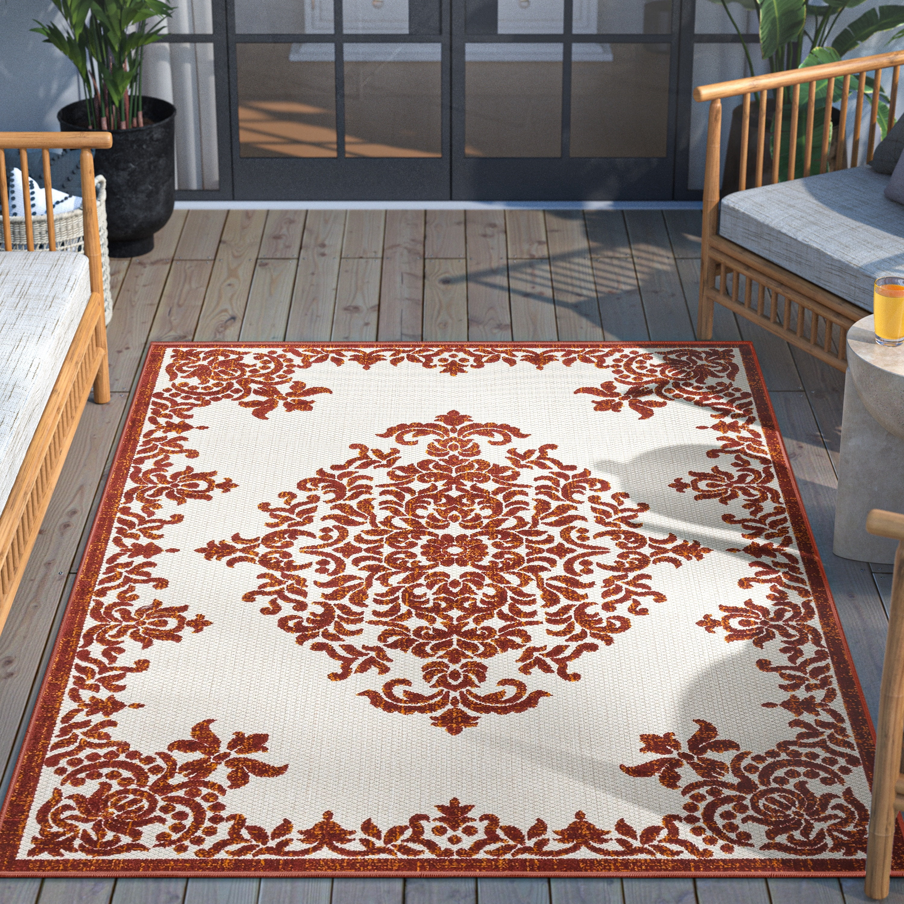 Well Woven Dorado Arid Modern Floral Terracotta Indoor/ Outdoor High-Low Pile 2'7" x 9'10" Runner Rug