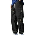 thumbnail image 3 of UVEASISHA Casual Cargo Pants for Men Big and Tall Drawstring Wide Leg Pants Elastic Waist Loose Fit Work Pants Lightweight Fashion Multiple Pockets Hiking Pants Sales Today Black 4XL, 3 of 10