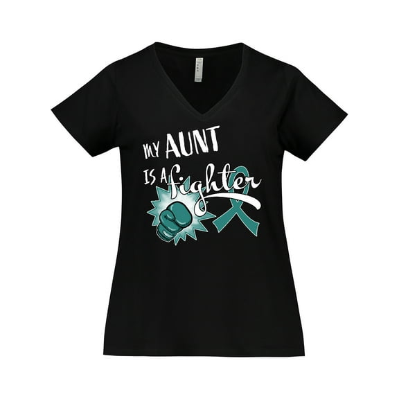Inktastic Ovarian Cancer Awareness My Aunt is a Fighter Women's Plus Size V-Neck T-Shirt
