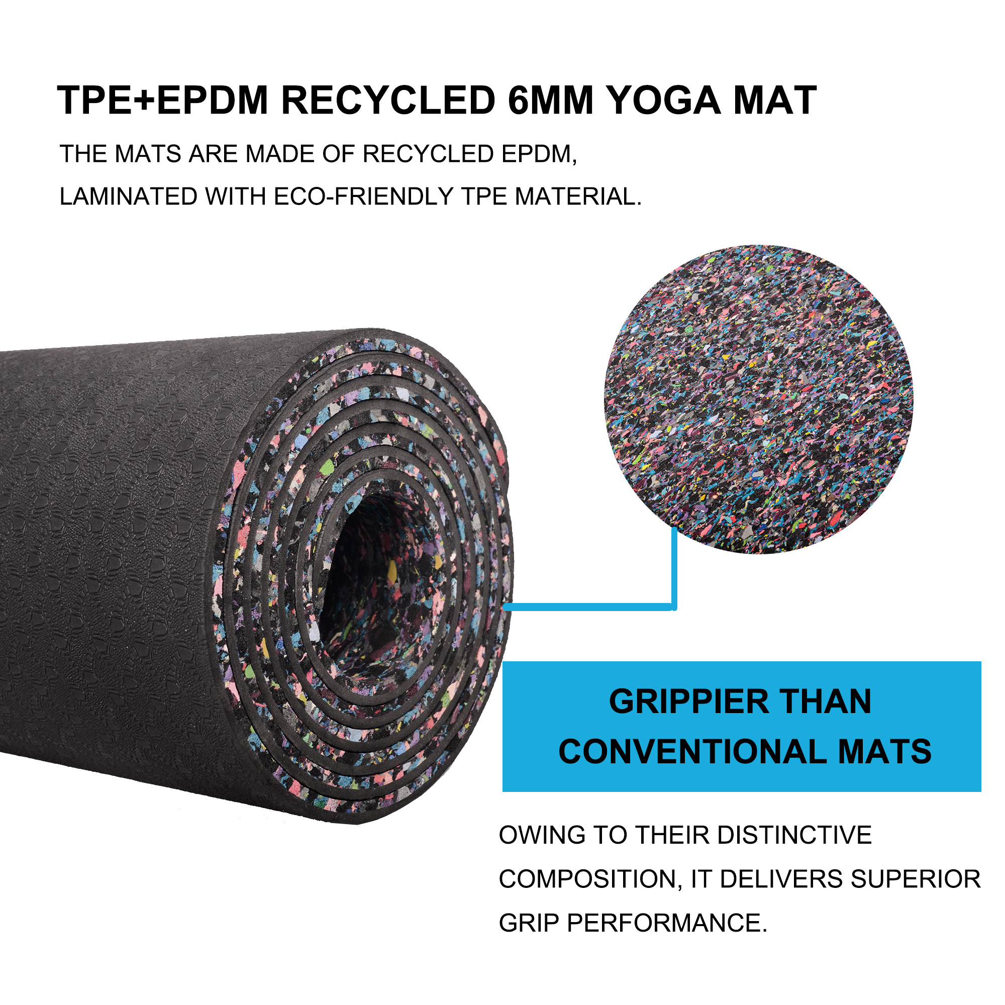 Athletic Works Yoga Mat, TPE with EPDM, 72inx24inx6mm