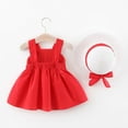 thumbnail image 6 of EINCcm Girls Summer Dress Princess Dresses for Girls Summer Pure Color Rainbow Cloud Print Dress Suspender Skirt with Hat, for Toddler Baby Girls, Red, 6-12 Months, 6 of 7