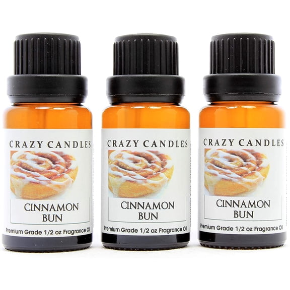 Crazy Candles Cinnamon Bun (Made in USA) 3 Bottles 1/2 FL Oz Each (15ml) Premium Grade Scented Fragrance Oil Made in USA