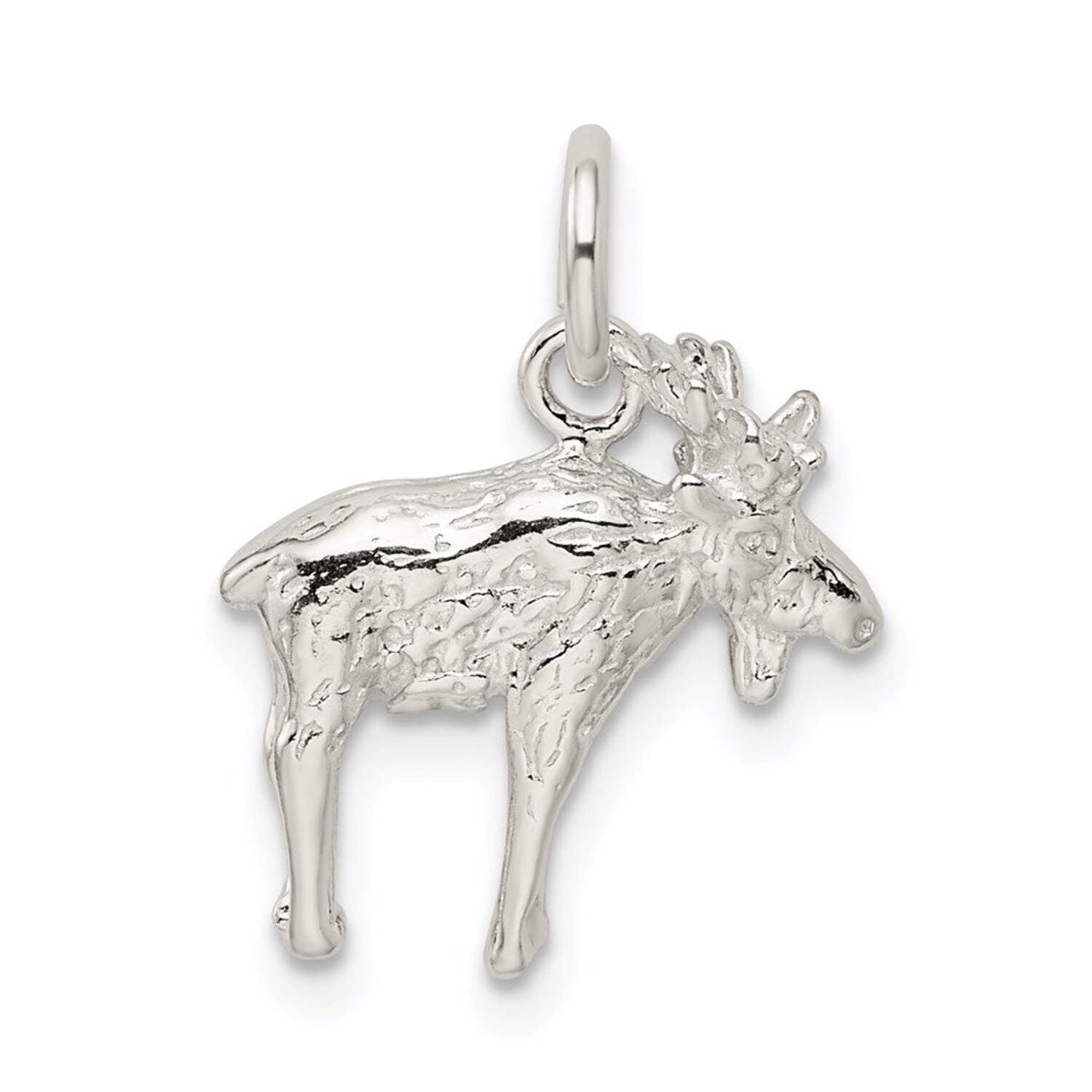 925 Sterling Silver Solid Polished Moose Charm 17x16mm Wide Pendant Necklace for Women - 2.3 Grams