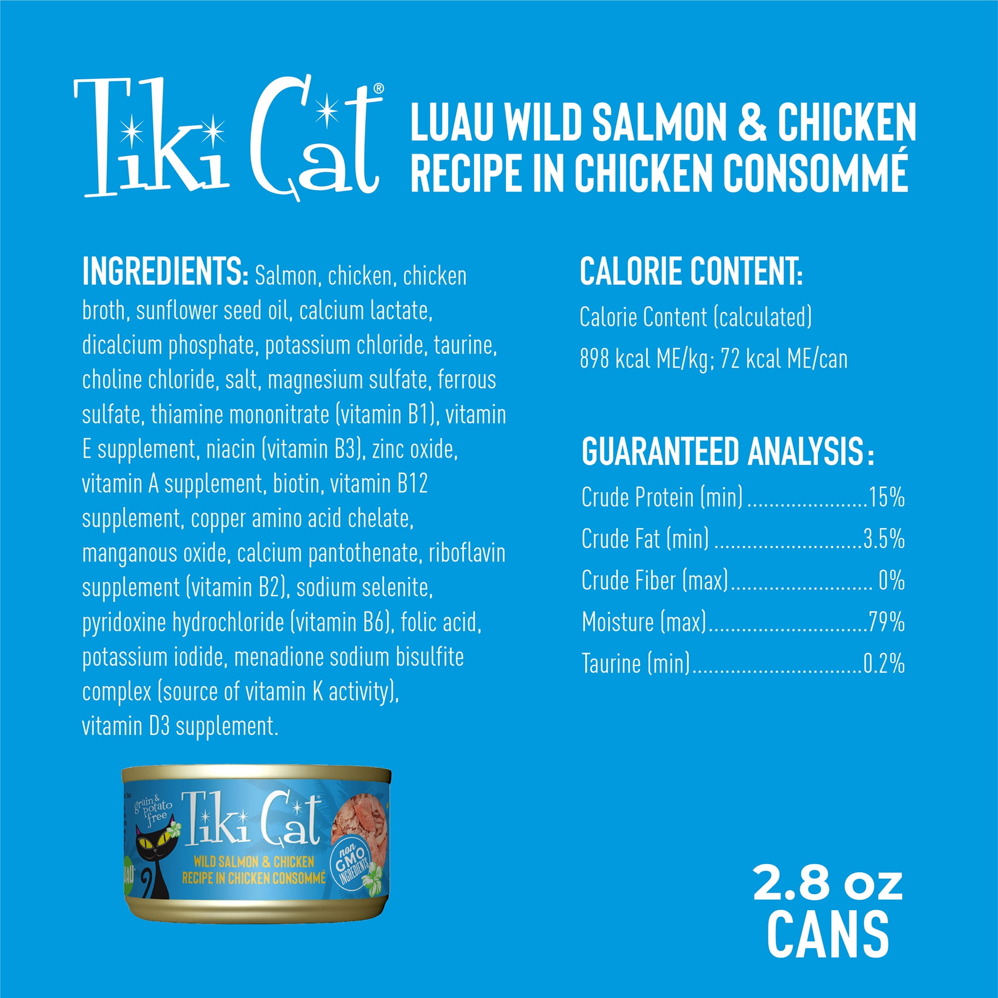 (24 pack) Tiki Cat Luau Wet Cat Food, Wild Salmon & Chicken, 2.8 oz. Can