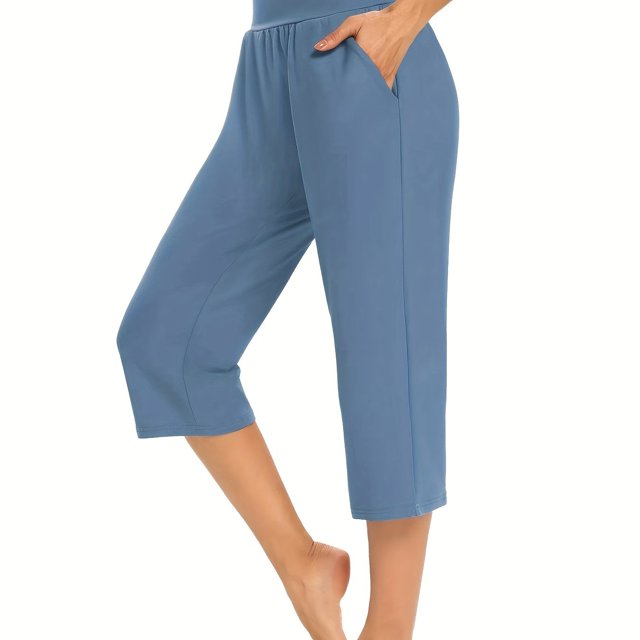Pantalones Cortos Con Bolsillo En La Cintura Elástica Sólida, Pantalones Casuales Elásticos Elegantes Para Primavera Y Verano, Ropa De Mujer