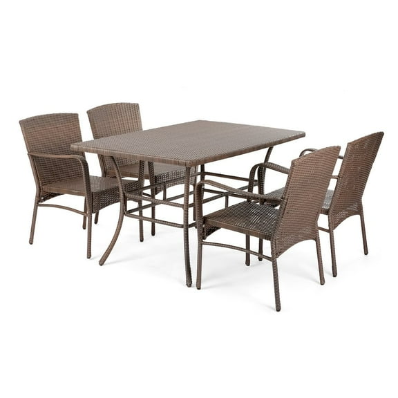 W Unlimited Leisure 5 Piece Wicker Rattan Garden Patio Dining Set in Dark Brown