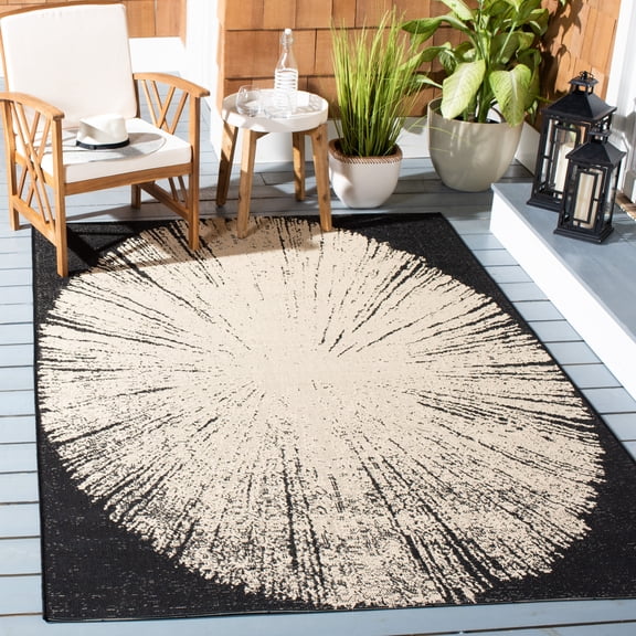 Safavieh Courtyard Lincoln Radiant Indoor/Outdoor Area Rug, Black/Ivory, 5'3" x 7'7"