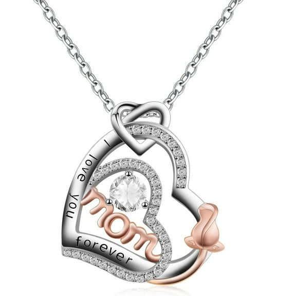 I Love You Mom Pendant Necklace Sterling Silver Heart Rose Round Birthstone Gems Mother Necklaces for Women Grandma