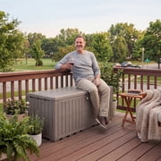 Dextrus 200 Gallon XL Resin Deck Box, Light Brown Waterproof Outdoor Storage Box, Lockable Container with 3-Person Bench Seating, Perfect for Patio Cushions, Garden Tools and Pool Supplies