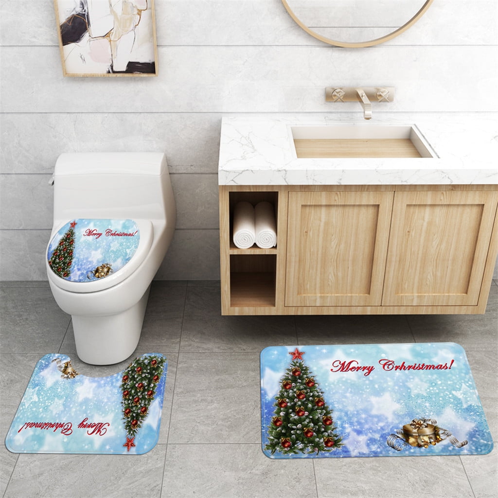 EQWLJWE Upgraded Christmas Bath Mats Set,3 Piece Bathroom Mats Set Anti