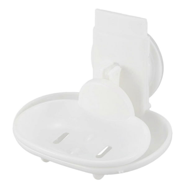 Double Soap Dish Strong Suction Soap Holder Cup Tray for Shower Bathroom (White)