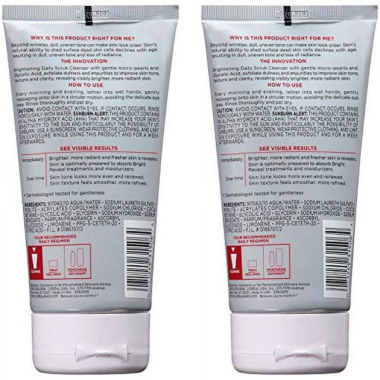 L'Oreal Paris Skincare Revitalift Bright Reveal Facial Cleanser with  Glycolic Acid, Anti-Aging Daily Face Cleanser to Exfoliate Dullness and  Brighten