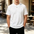 thumbnail image 2 of Fwqbns Men's Notch Neck T-Shirt Short Sleeve Split Crew Neck Tee Minimalist Solid Color Casual Summer Top White, 2 of 5