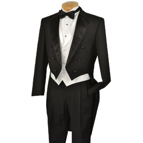 Black Full Dress TailCoat Notch Collar 6 Buttons Pleated Pants White Lapeled Vest Tuxedo Jacket With The Tail Suit