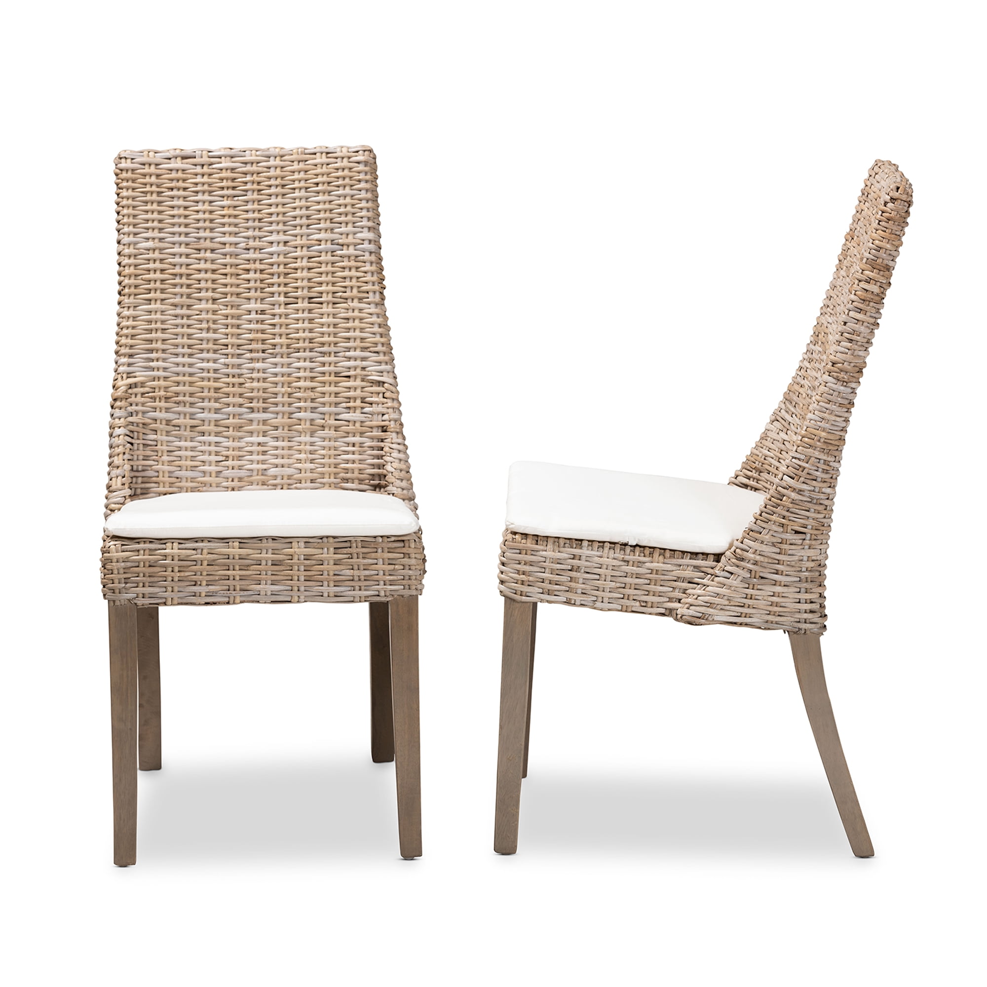 bali & pari Toby Rattan BOHO Dining Chairs, Set of 2, Greywashed