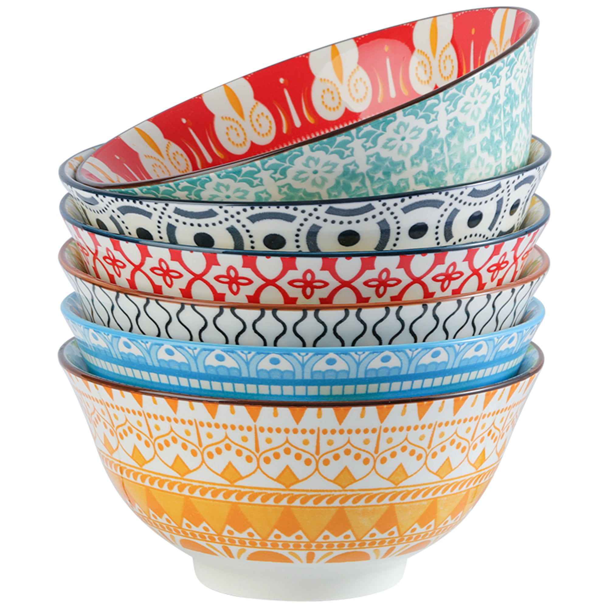 AHX 6 Pack Porcelain Cereal Bowls, 23oz Colorful Salad Soup Bowl