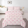 thumbnail image 3 of Manfei Cute Cartoon Bow Bedding Comforter Set, Pink Stripe Abstract Twin Comforter Sets, Kawaii Princess Style Reversible Bedding Set, Super Cozy Room Decor, 2-Piece, 3 of 8