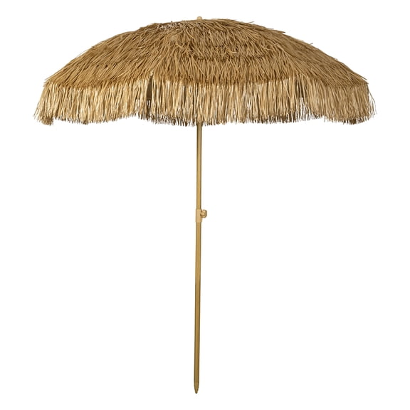 Bayside21 6.5 FT Tiki Umbrella Thatch Patio Umbrella Hawaiian Style Sunshade Aluminum Pole 8 Ribs UPF 50  with Tilt