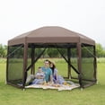 thumbnail image 6 of PayLessHere 13x13ft Hexagonal Gazebo Pop up with Mosquito Netting Carry Bag Waterproof, Brown, 6 of 8
