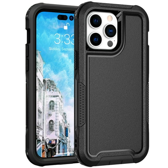 Compatible with iPhone 15 Pro Case, Shockproof Heavy Duty Dual Layer Outdoor Military Drop Protection Dustproof Armor Cover Hybrid Rugged Sports Matte Phone Case for iPhone 15 Pro, Black