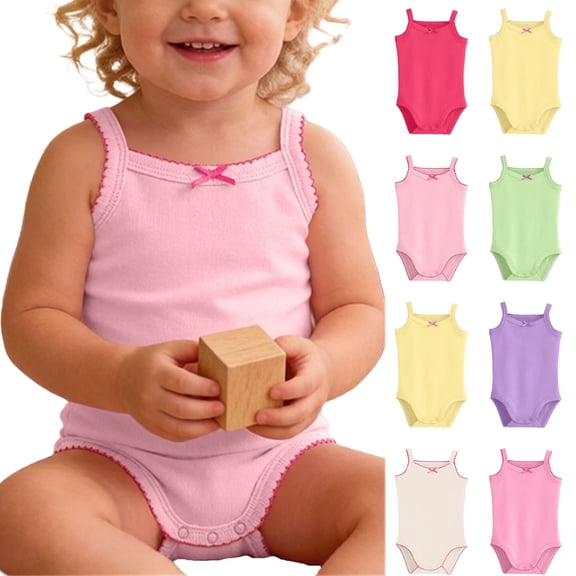 Scyoekwg Newborn Infants Girls Spaghetti Strap Bodysuit Cute Sleeveless Cotton Rompers Solid Color Summer Baby Clothes Green,24-36 Months
