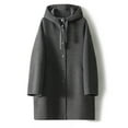 thumbnail image 4 of hoksml Women's Hooded Wool Coat Fashion Snap Buttons Drawstring Loose Fit Solid Color Casual Long Sleeve Fall Winter Outwear, 4 of 6