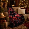 thumbnail image 3 of Dark Layered Flower Against Radiating Crimson Light, Cozy Flannel Blanket with Dramatic Floral Fantasy Print, Housewarming Gift for Dark Fantasy Florals, Home Decor for Bedroom and Living Room, 3 of 7