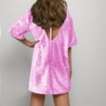 thumbnail image 7 of Sequin Long Tops for Women Oversized Fit T-shirts Short Sleeve Crew Neck Loose Tops Mini Dress Party Going Out Blouses (L, Pink), 7 of 7