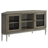 Bowery Hill Corner Wood TV Stand with Pewter Metal Base For TVs Upto 62" in Oak