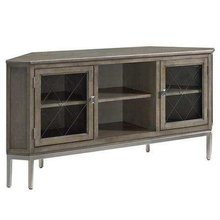 Bowery Hill Corner Wood TV Stand with Pewter Metal Base For TVs Upto 62" in Oak