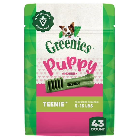 Greenies Natural Dental Puppy Treats Teenie Size, Chicken Flavor, 12 oz Pack, (43 Count)