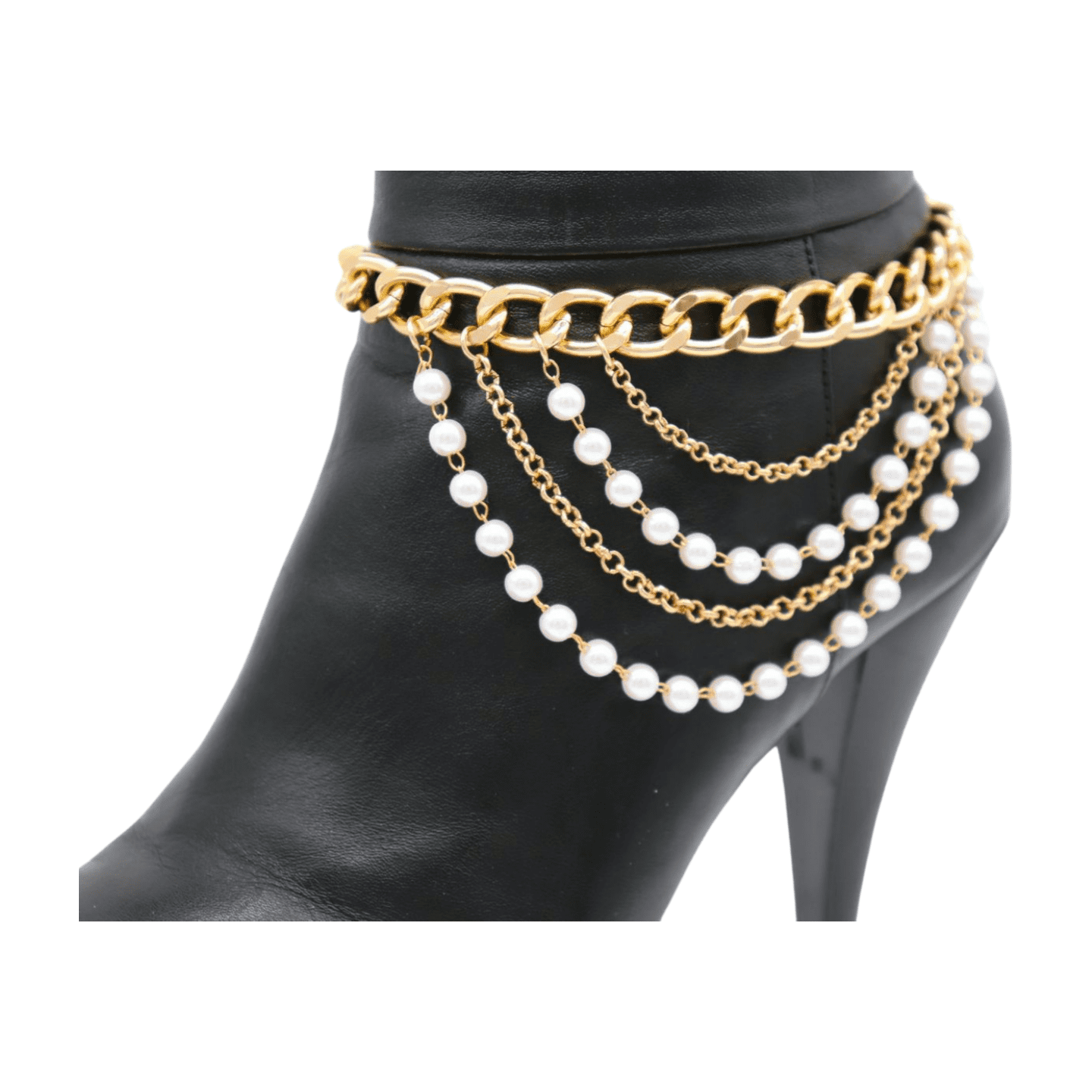 Women Gold Metal Western Boot Chain Bracelet Shoe Anklet Wave Pearl Beads z035