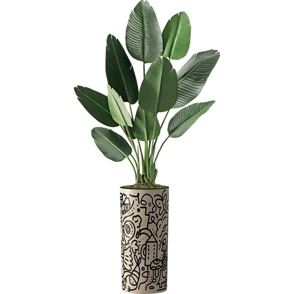 Artificial Tree in Contemporary Geometric Planter, Fake Bird of Paradise Silk Tree for Indoor and Outdoor Home Decoration - 67" Overall Tall (Plant Pot Plus Tree)