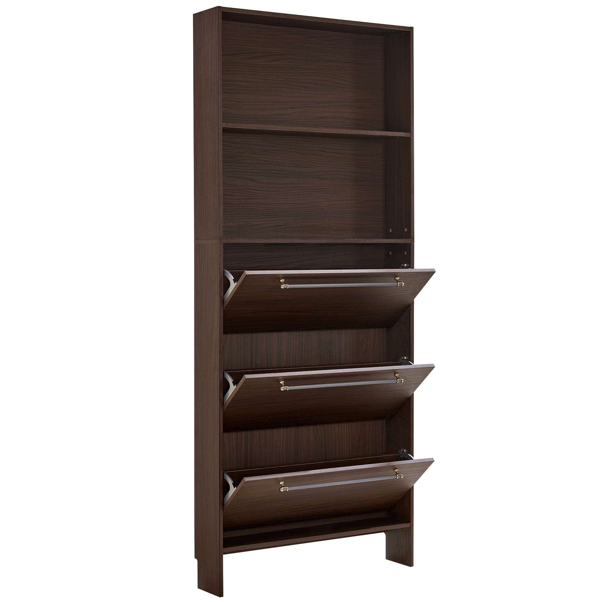 Euroco 12 Pair Shoe Organizer with Top Storage Shelves, Narrow Shoe Cabinet with 3 Flip Drawers, 78.75'' Tall Shoe Rack with Open Shelves