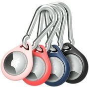 Vena Protective Silicone Case Compatible with Apple Airtag (4 Packs), Anti-Rust Aluminum Alloy Carabiner Perfect for Keychain, Pet Collar, Backpack, Luggage (Black, Red, Blue & Pink)