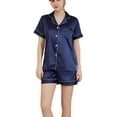 thumbnail image 2 of Women's Short Sleeve Shorts Pajama Set Summer Soft Silky Comfy Button Up Spring Lightweight Pjs 2 Piece Silk Sleepwear Navy 8-10, 2 of 5