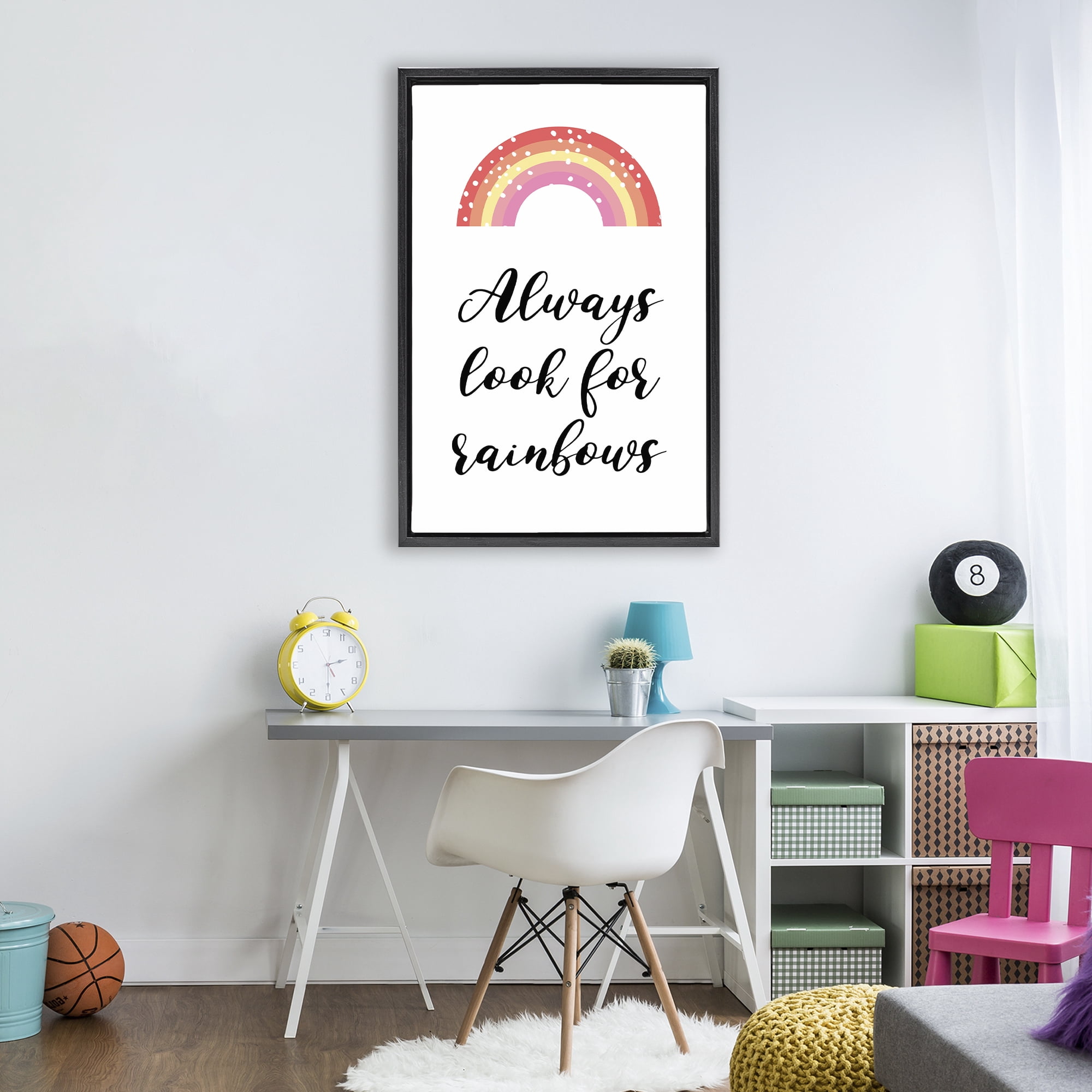 Stupell Industries Always Look For Rainbows Black Framed Floater Canvas Wall Art, design by Martina Pavlova