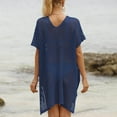 thumbnail image 5 of Tqyyweavej Crochet Cover Ups for Swimwear Women Drawstring Solid Color Short Sleeve Beach Cover Up Free Size Loose V Neck Popular Swimsuits Coverups, 5 of 5