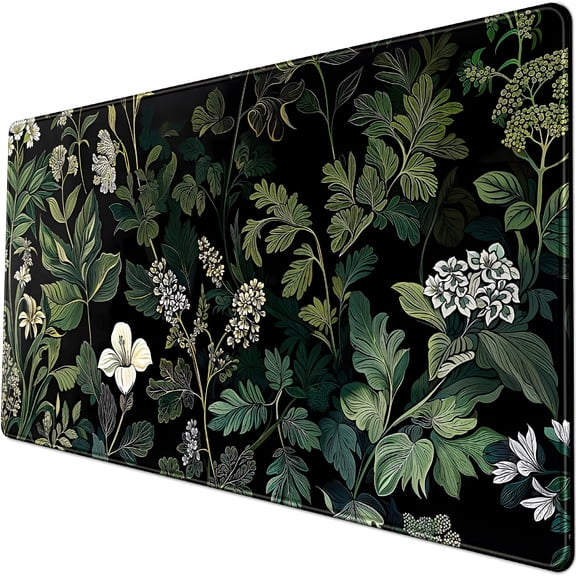 XIBUFE Floral Plant Mouse Pad Aesthetic Desk Pad Flower Plant Black Extended Mouse Pad Large Gaming Mousepad Xxl Laptop Computer Mouse Keyboard Mat 31.5X11.8In for Office Desk with Stitched Edges