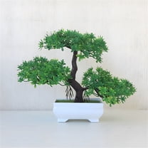 ACDANC Mini Artificial Bonsai Tree Plants with Plastic Cement Pots for Home Office Décor Green