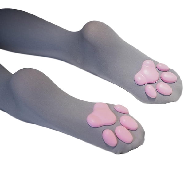 Calcetines por encima de la rodilla antideslizantes para mujer y niña, medias altas hasta el muslo, Kawaii, 3d, pata de gatito, almohadilla para el dedo del pie, disfraz de Cosplay