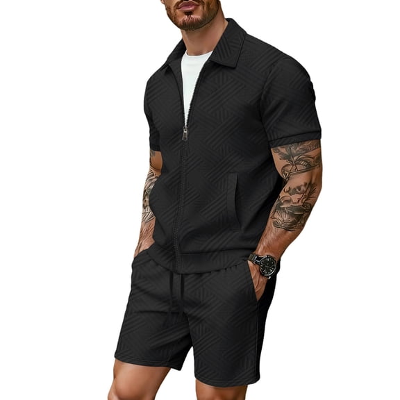 Aofany Men's Short Sets Two Pieces Outfits Shorts and Short Sleeve Zipper Coat Set Summer Casual Tracksuits