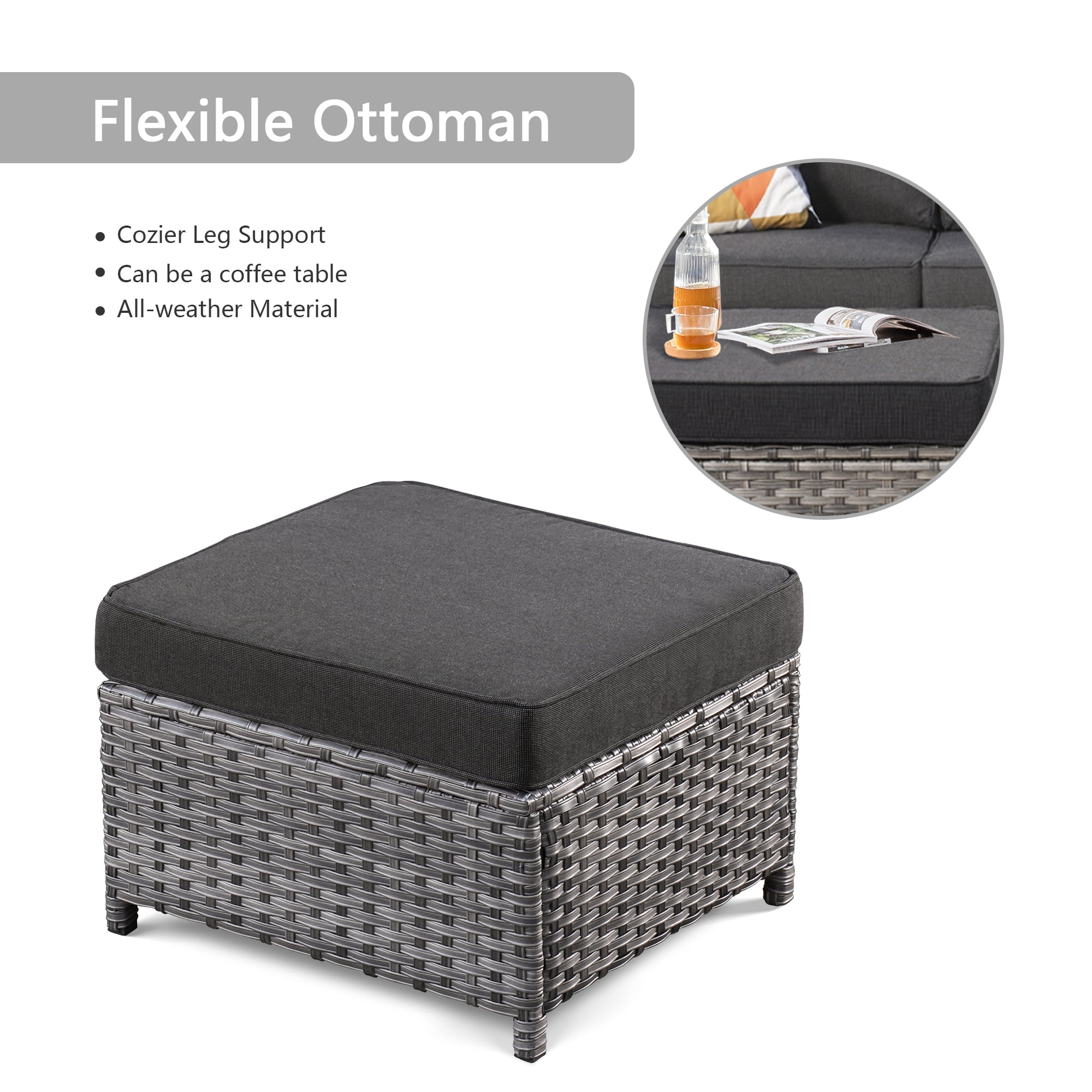 Ovios 3-Piece Outdoor Furniture Set All-Weather Wicker Patio Sofa with Cushions for Conversations
