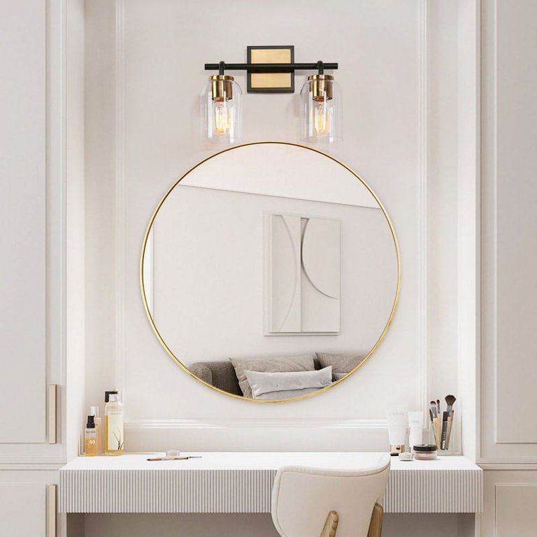 Beyond Modern Farmhouse Bathroom Vanity Light Black Gold Cylinder Glass  Wall Sconce - 1/2/3/4 Light 3-Light