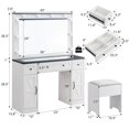 thumbnail image 6 of T4TREAM Farmhouse Makeup Vanity Table Set with Light Mirror, 3 Drawers Makeup Vanity with Storage and Adjustable Lighting Colors for Bedroom，White, 6 of 9
